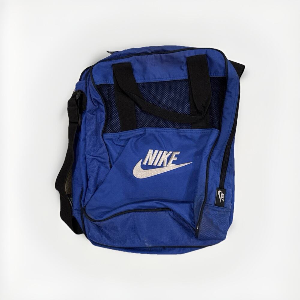 Vintage 80s 90s Nike Blue Messenger Tote Sling Bag Embroidered White Logo RARE